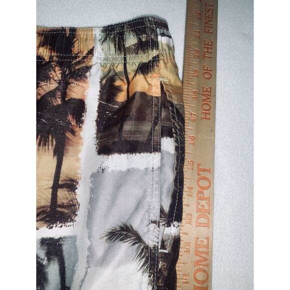 L No Bad Days Cargo Swim Trunks Orange Beige Brown Tropical Print Mens READ - Picture 6 of 11